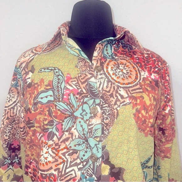 Women’s multicolor Gaudy Couture jean jacket sz XL - Picture 2 of 11
